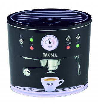 Aufbewahrungsdose in schwarz in Form einer Kaffeemaschine für 1 kg lose Kaffeebohnen