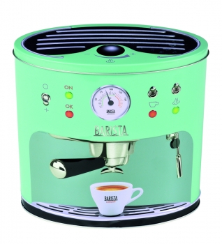 Aufbewahrungsdose in grün im Form einer Kaffeemaschine für 1 kg lose Kaffeebohnen